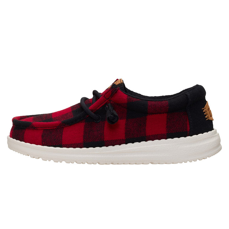 Hey Dude Youth Wally Buffalo Check Flame Scarlet and Black