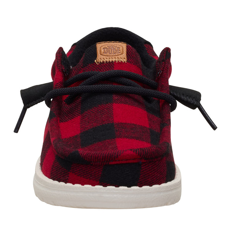 Hey Dude Youth Wally Buffalo Check Flame Scarlet and Black