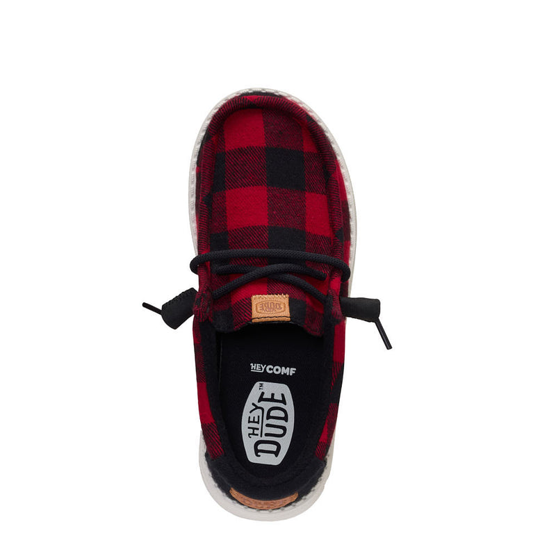Hey Dude Youth Wally Buffalo Check Flame Scarlet and Black