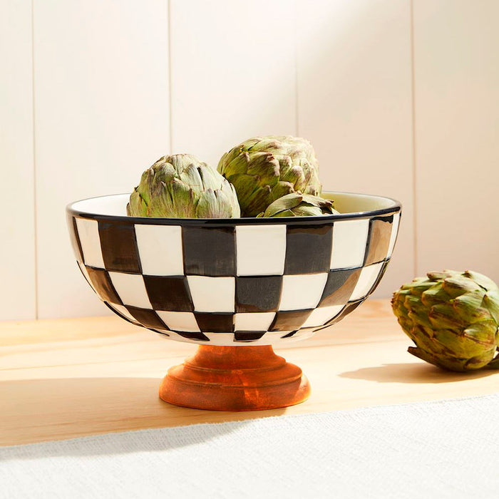 Mud Pie Black and White Check Pedestal Bowl