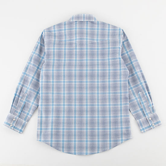 Wrangler Boy's Wrinkle Resist Blue Plaid Snap Shirt