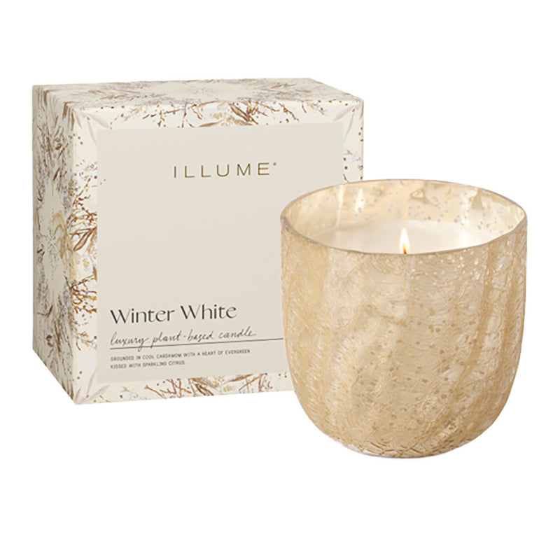 Illume Winter White Large Boxed Crackle Glass Candle