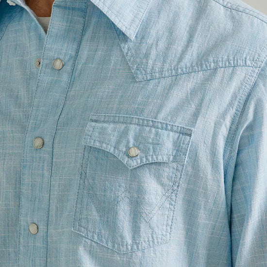Wrangler Men's Blue Retro Modern Fit Western Snap Shirt