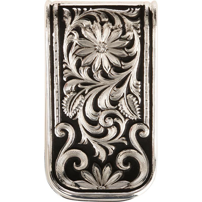 Bitterroot Silver and Black Scroll Money Clip
