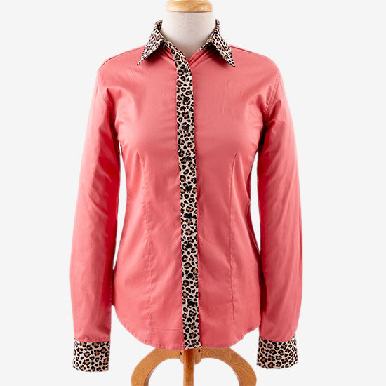 Royal  Highness Coral Cheetah Hidden Zip Show Blouse