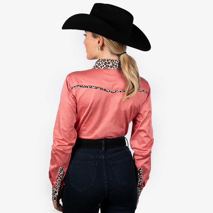 Royal  Highness Coral Cheetah Hidden Zip Show Blouse