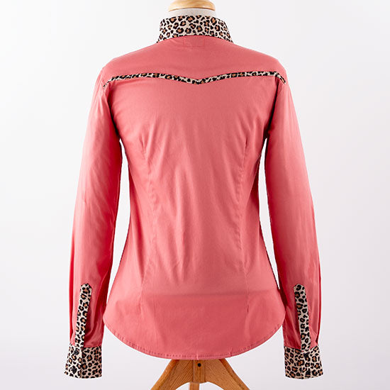 Royal  Highness Coral Cheetah Hidden Zip Show Blouse