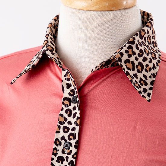 Royal  Highness Coral Cheetah Hidden Zip Show Blouse
