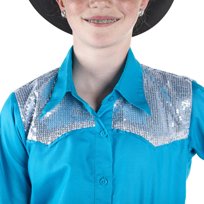 Royal  Highness Girl's Turquoise Sparkle Yoke Show Blouse