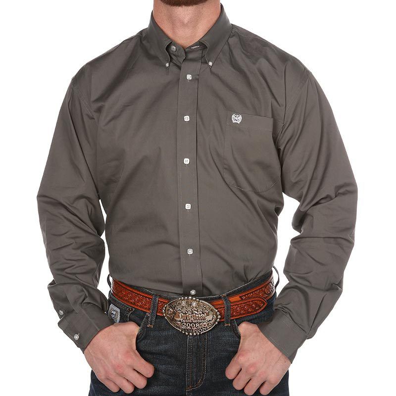 Men's Grey Pinpoint Oxford Long Sleeve Shirt-3X