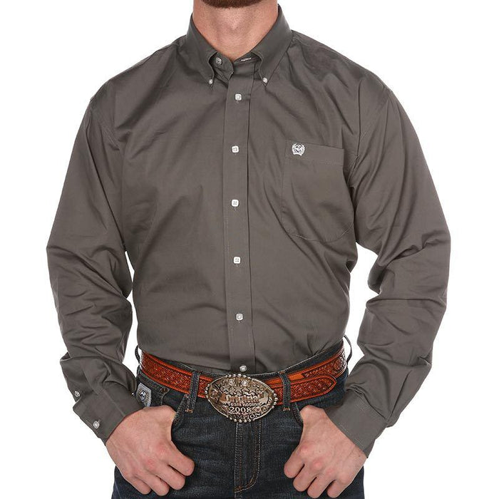 Men's Grey Pinpoint Oxford Long Sleeve Shirt-3X