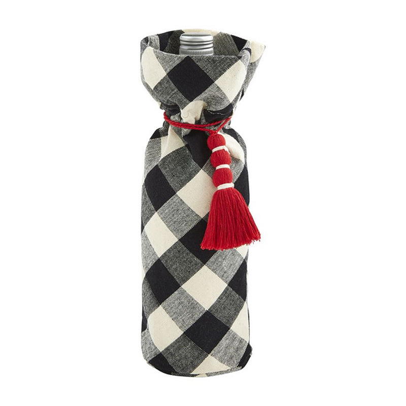 Mud Pie Black Buffalo Check Wine Bag