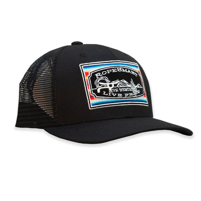 Ropesmart Black Serape Live Free Desert Square Patch Cap