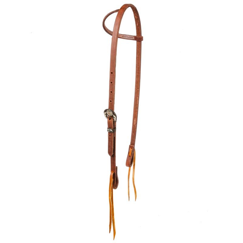 Cowboy Slide Ear W/ Antique Flower Scrolled Hardware Headstall