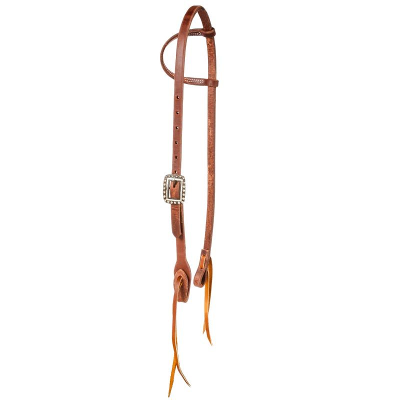 Cowboy Slide Ear w/ Antique Dots Square Cart Buckle Headstall