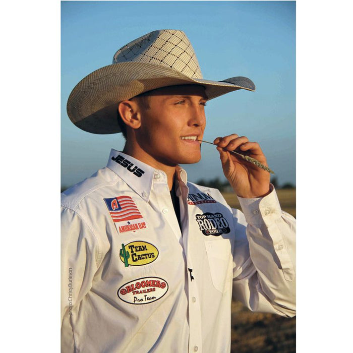 American Hats Co 5050 Sand Patchwork 1/4in Brim Open Crown Straw Cow