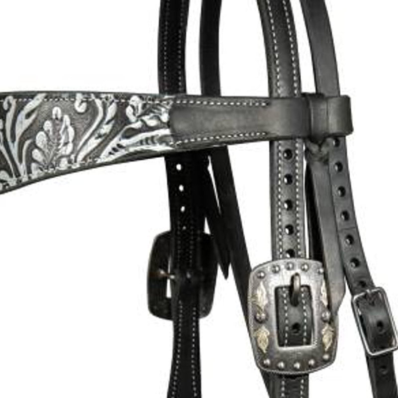 Professionals Choice Black and White Paisley Overlay Browband Headstall