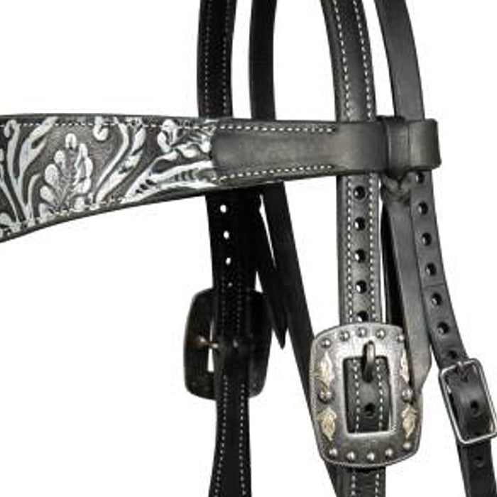 Professionals Choice Black and White Paisley Overlay Browband Headstall