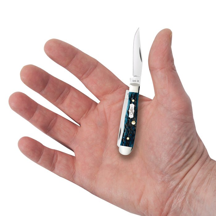 Case Knives Peach Seed Jig Pocket Worn Mediterranean Blue Bone Tiny Trapper