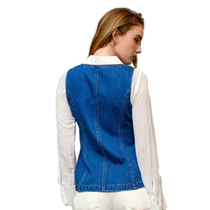 Blue B Women's Gold Button Denim Vest