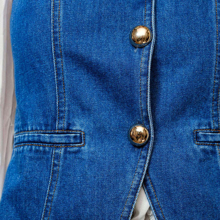 Blue B Women's Gold Button Denim Vest