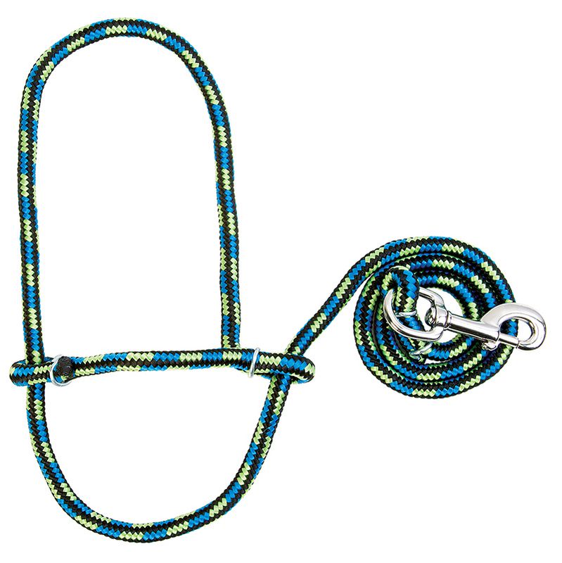 Leather Sheep Rope Halter with Snap Black/Hurricane Blue/Lime Zest