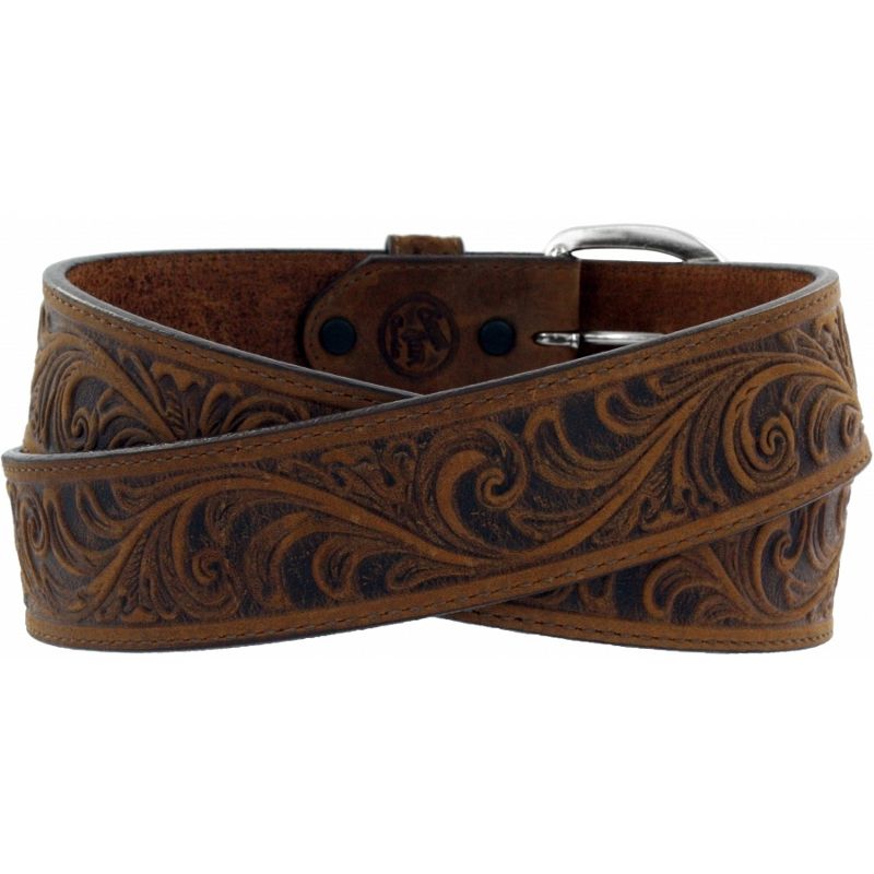 Men's Silver Creek Brown Western Scroll Belt