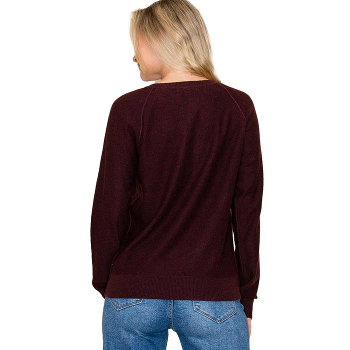Staccato Women's Burgundy Long Sleeve Henley Pull Over