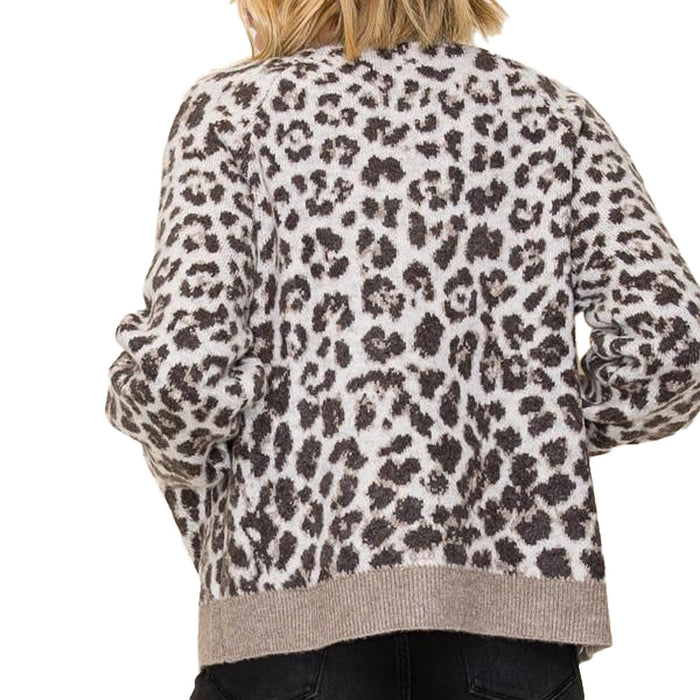 Staccato Women's Mocha Leopard Jacquard Cardigan