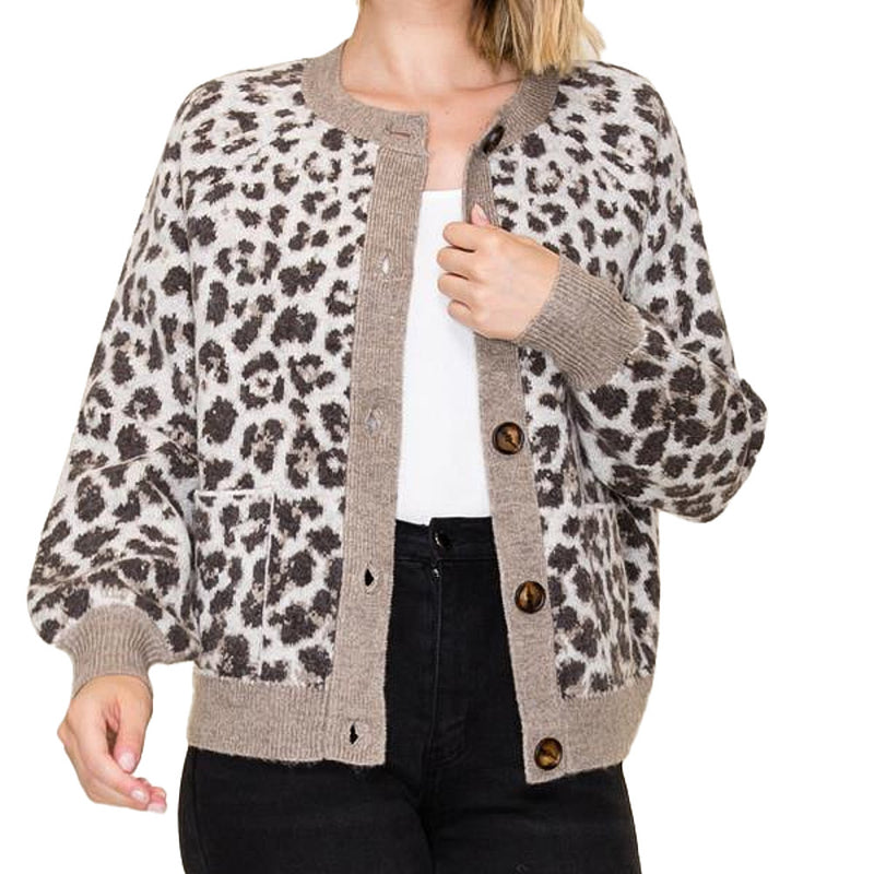 Staccato Women's Mocha Leopard Jacquard Cardigan
