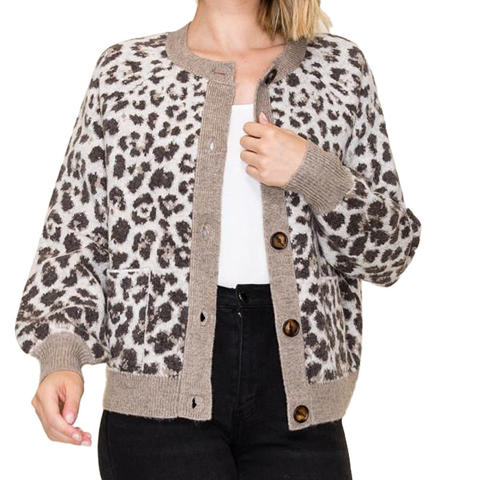 Staccato Women's Mocha Leopard Jacquard Cardigan