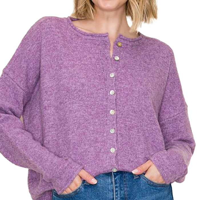 Staccato Women's Purple Crew Neck Cardigan