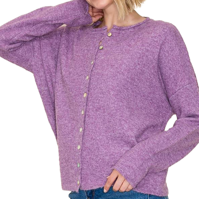Staccato Women's Purple Crew Neck Cardigan