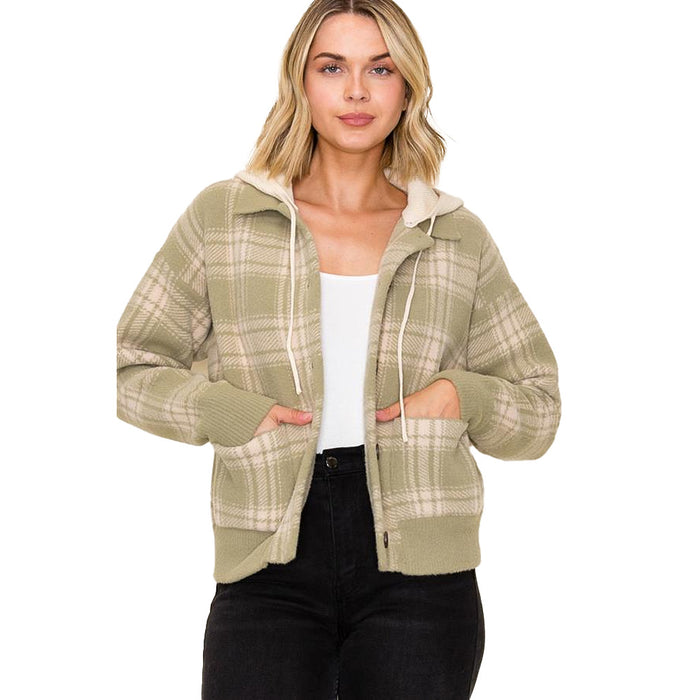 Staccato Women's Sage Collared Button Down Plaid Jacket
