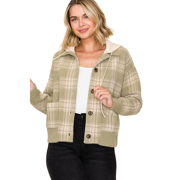 Staccato Women's Sage Collared Button Down Plaid Jacket