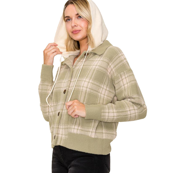 Staccato Women's Sage Collared Button Down Plaid Jacket