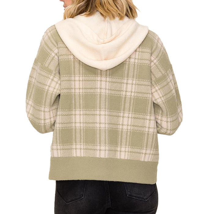 Staccato Women's Sage Collared Button Down Plaid Jacket