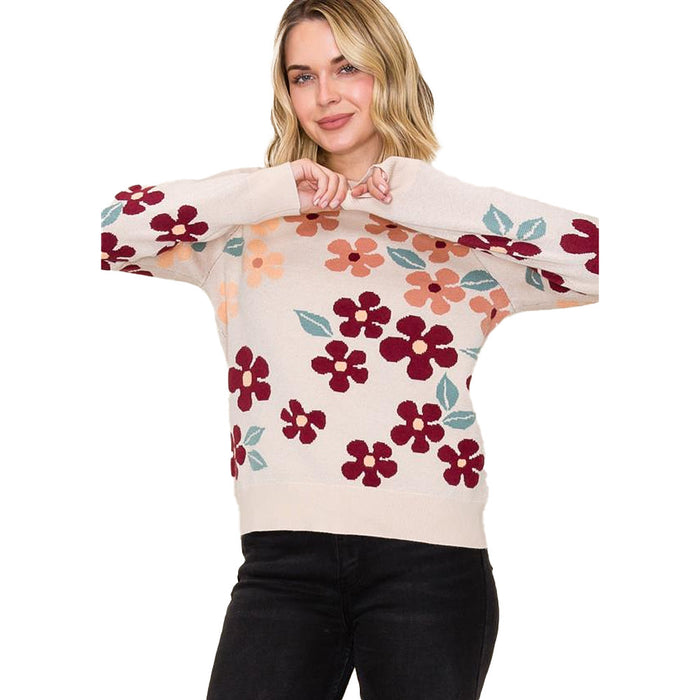 Staccato Women's Taupe Floral Jacquard Pullover