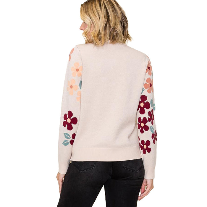 Staccato Women's Taupe Floral Jacquard Pullover