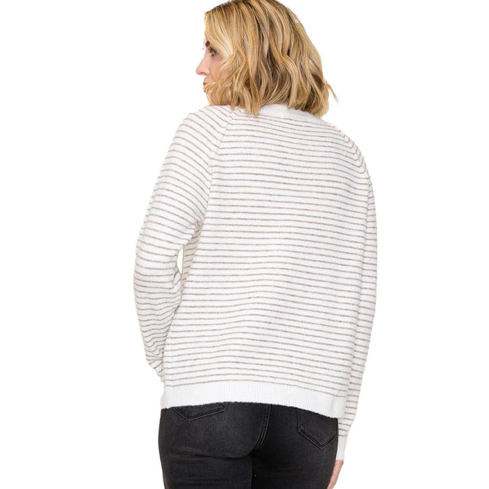 Staccato Women's Taupe Striped Long Sleeve Sweater