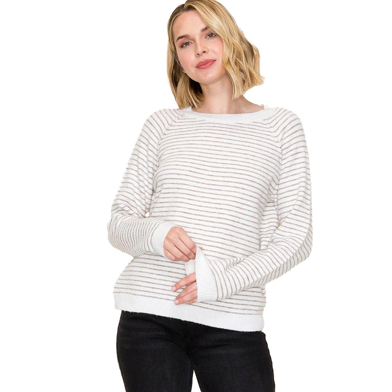 Staccato Women's Taupe Striped Long Sleeve Sweater