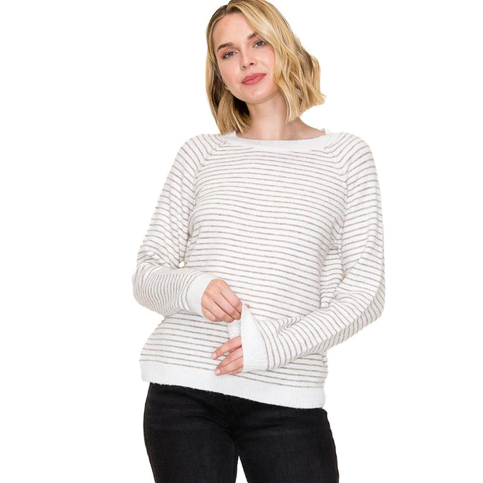 Staccato Women's Taupe Striped Long Sleeve Sweater