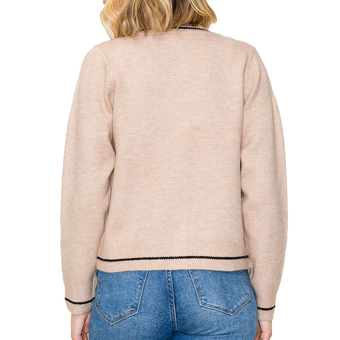 Staccato Women's Taupe Bow Neck Button Cardigan