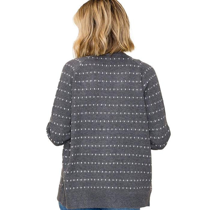 Staccato Women's Charcoal Dotted Striped Cardigan