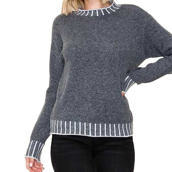 Staccato Women's Charcoal Blanket Stitch Pull Over