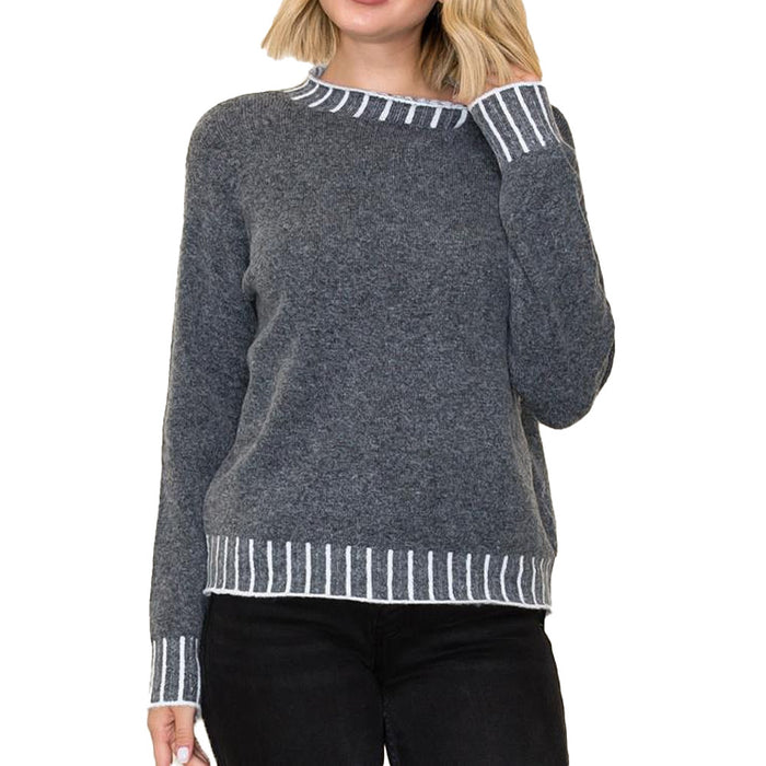 Staccato Women's Charcoal Blanket Stitch Pull Over