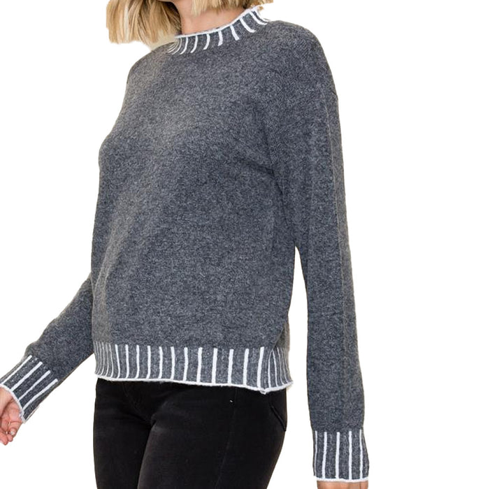 Staccato Women's Charcoal Blanket Stitch Pull Over