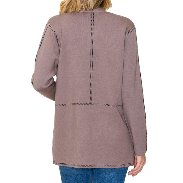 Staccato Women's Dark Mocha Stitched Trim Open Sweater