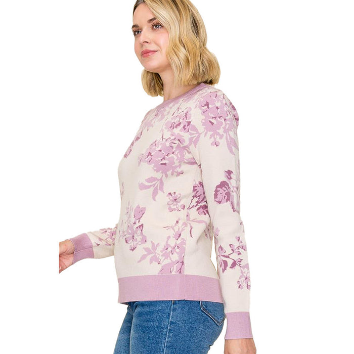 Staccato Women's Lavender Flower Jacquard Sweater
