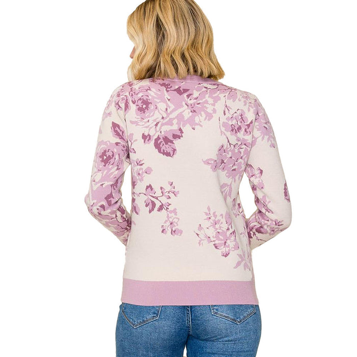 Staccato Women's Lavender Flower Jacquard Sweater